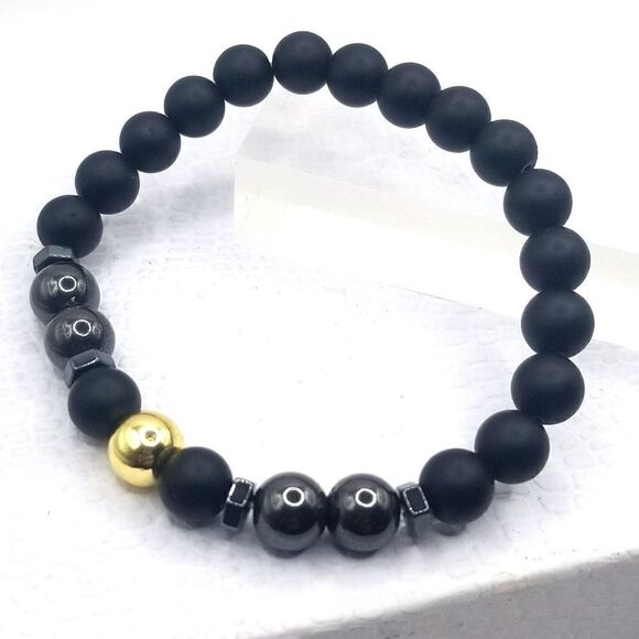 Anti swelling black obsidian stretch stone bracelet. - Picture 1 of 8